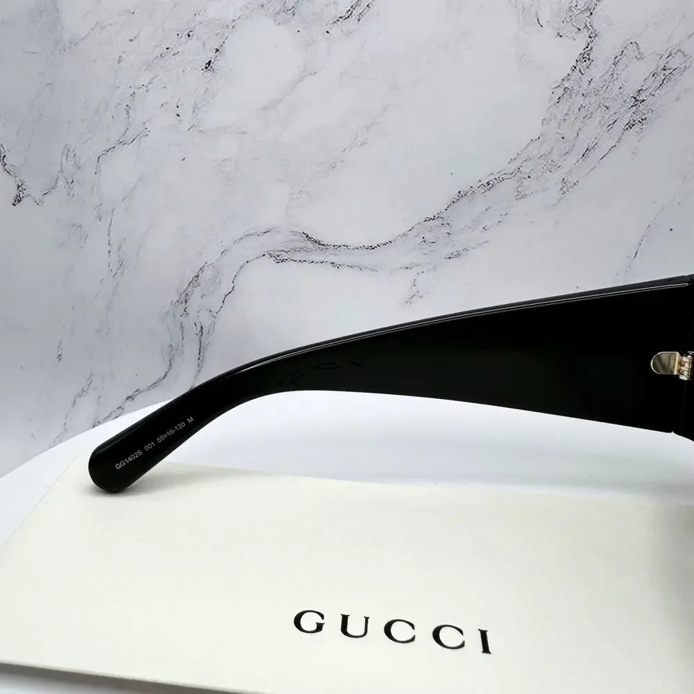 New GUCCI Sunglasses Wrap Square Black Gold Metal GG 55-16-130mm Authentic Gucci - Picture 14 of 15